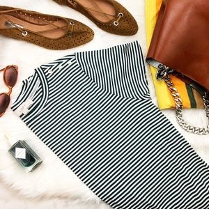 LOFT Tops - Green & White Striped Ribbed Button Detail Tee LOFT Tops - Green & White Striped Ribbed Button Detail Tee